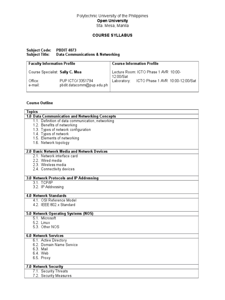 Syllabus Networking Networks Computer Network