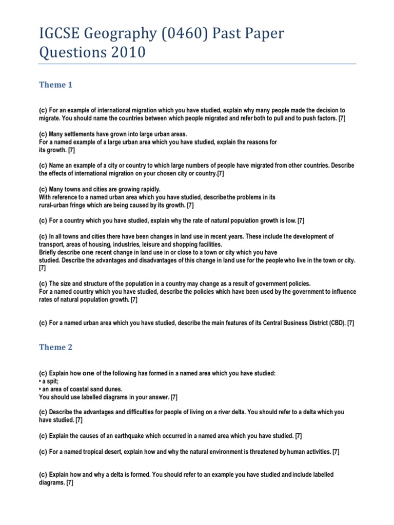 Igcse geography 0460 case study past paper questions pdf hazards