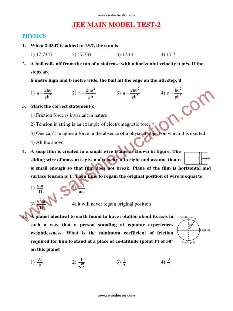 Jee Main Model Test 2 | PDF | Carboxylic Acid | Wavelength