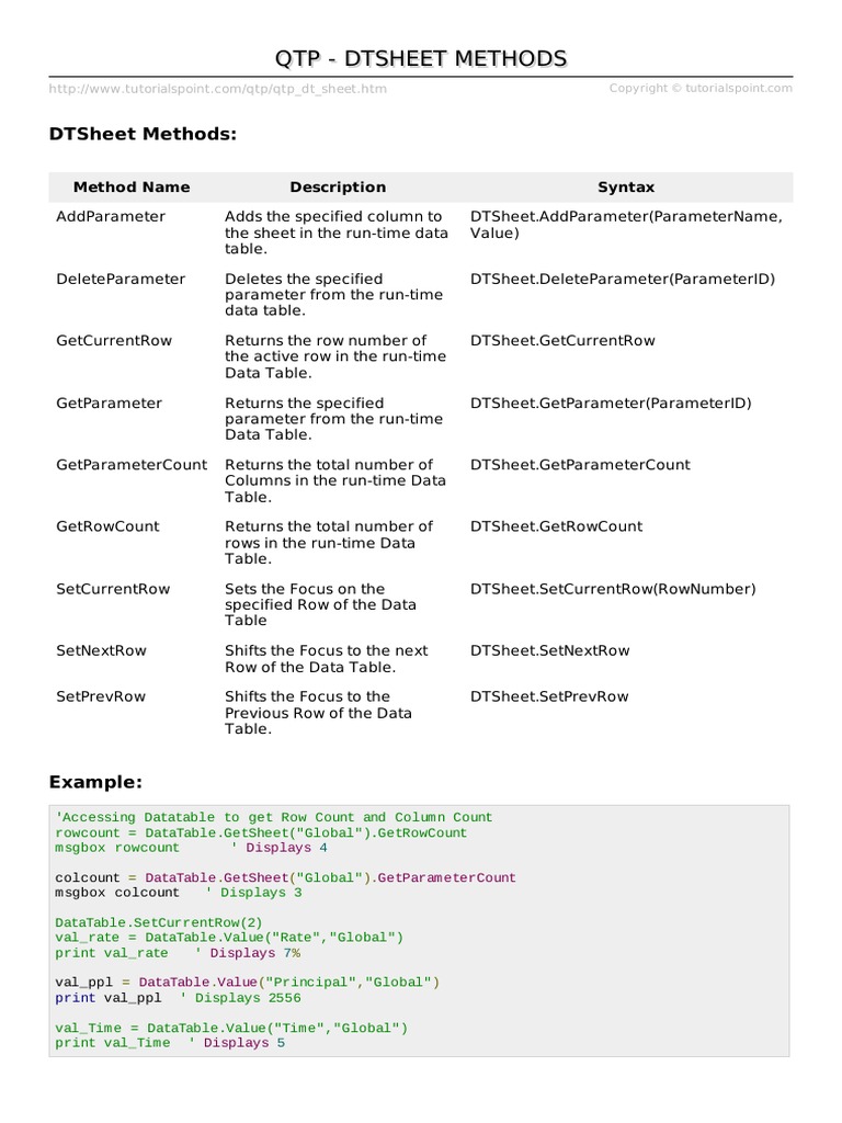 QTP DT Sheet | PDF | Computer Programming | Software