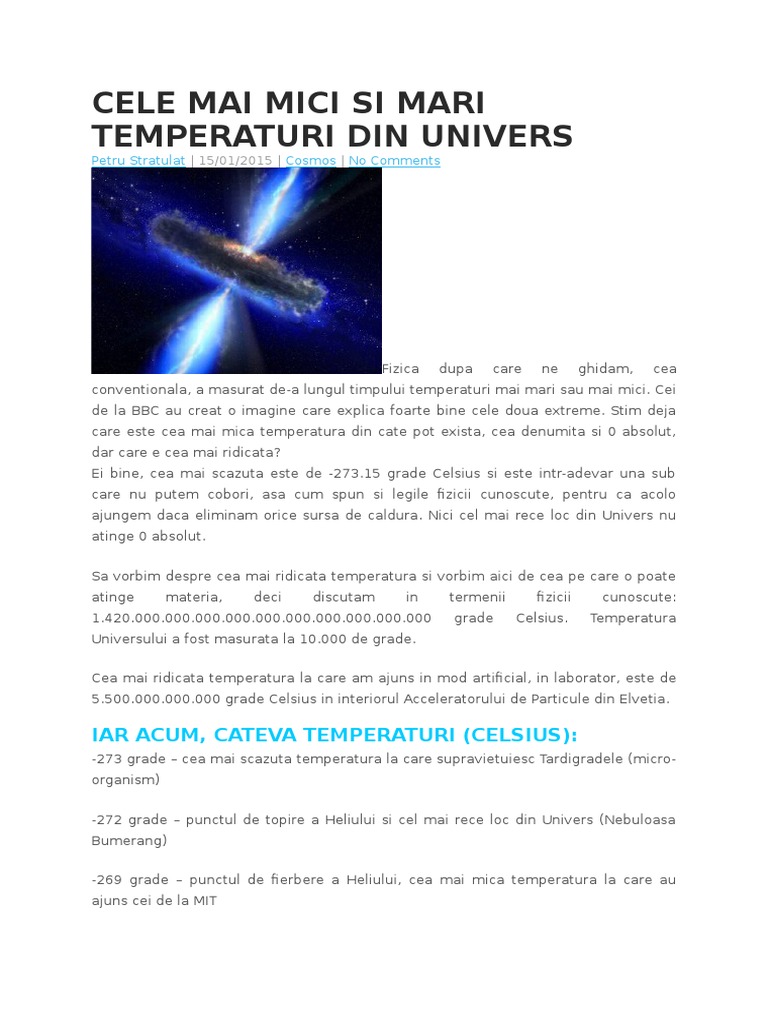 Cele Mai Mici Si Mari Temperaturi Din Univers | PDF