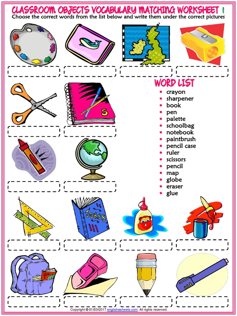 classroom items worksheet