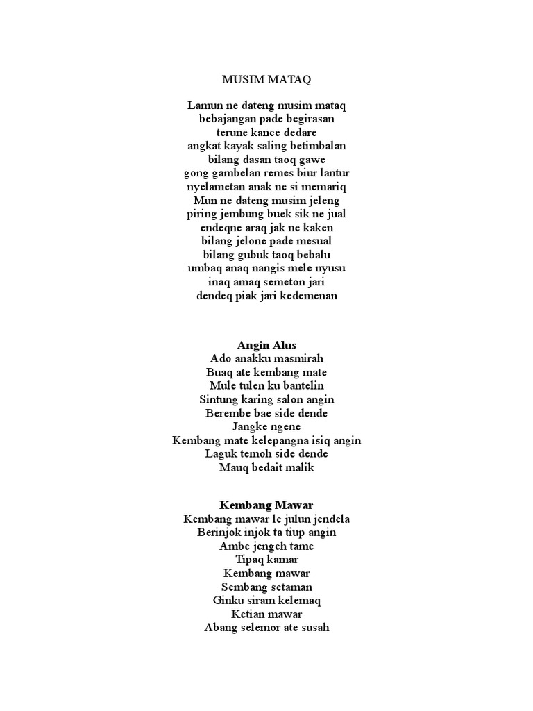 Lirik lagu Sasak Mecak Melet - Pelita Harapan