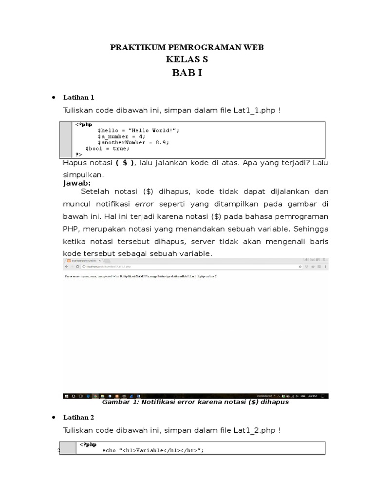 Praktikum Pemrograman Web PHP Kelas S | PDF