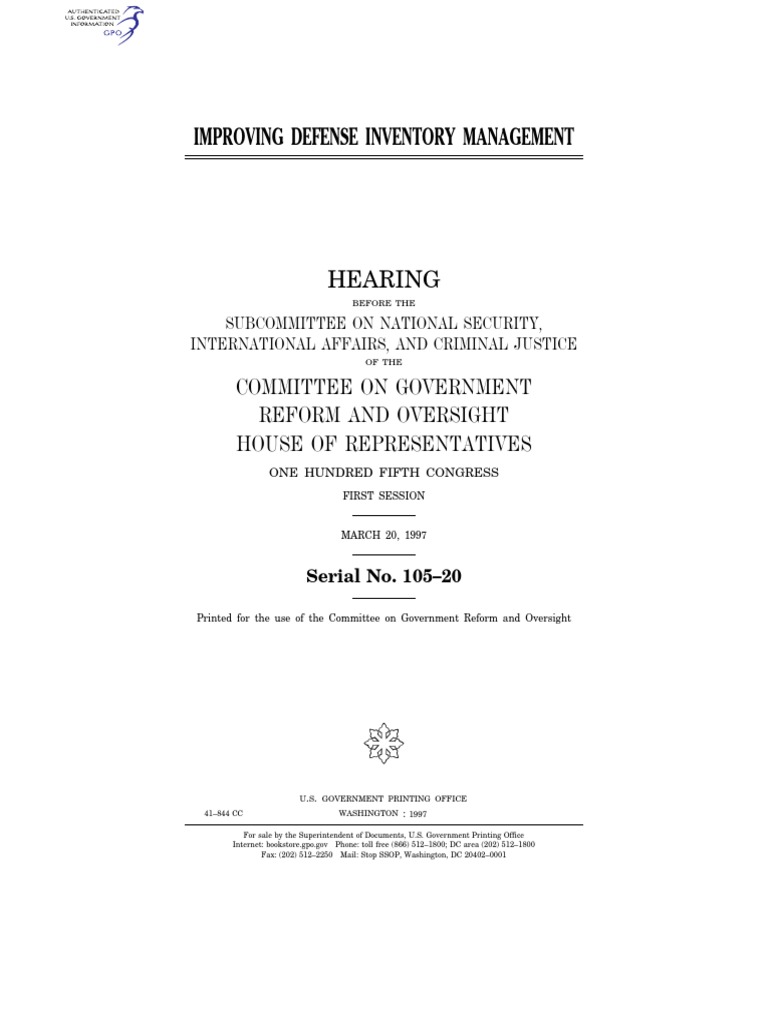 House Hearing, 105TH Congress - Improving Defense Inventory Management ...