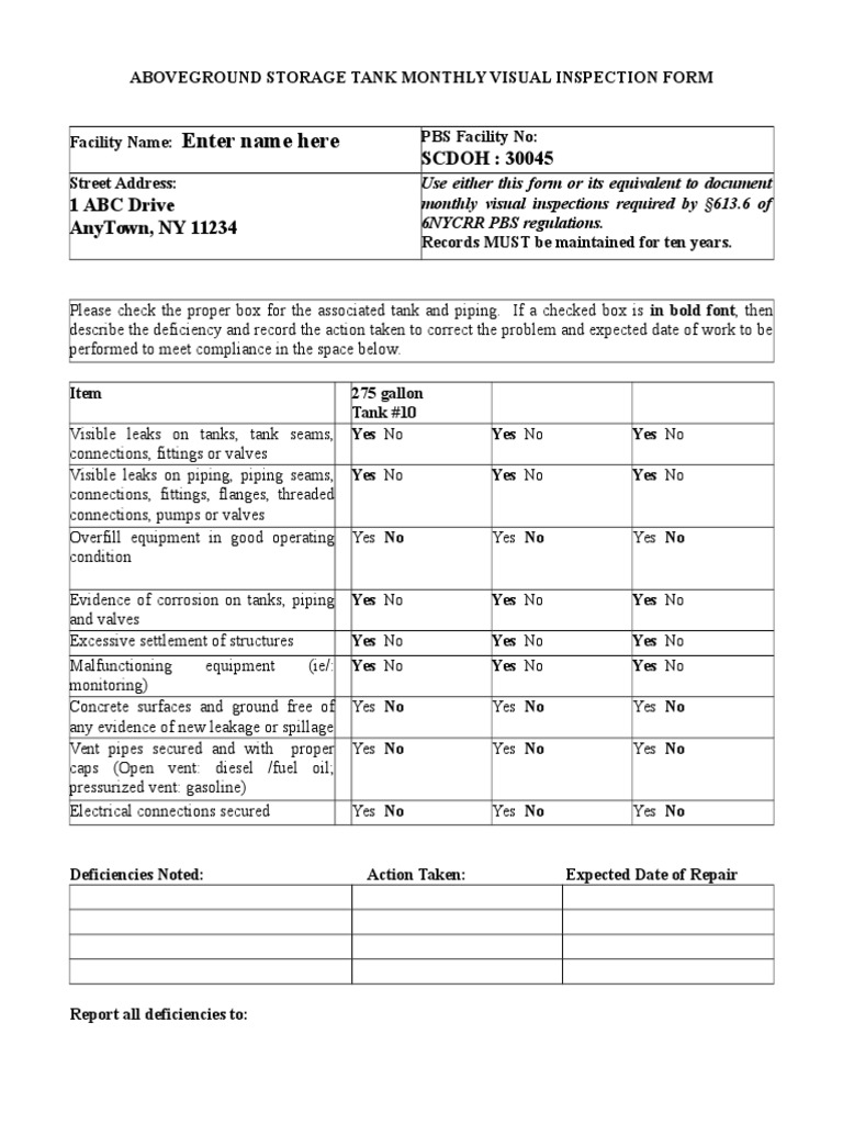 AST Monthly Visual Inspection Form