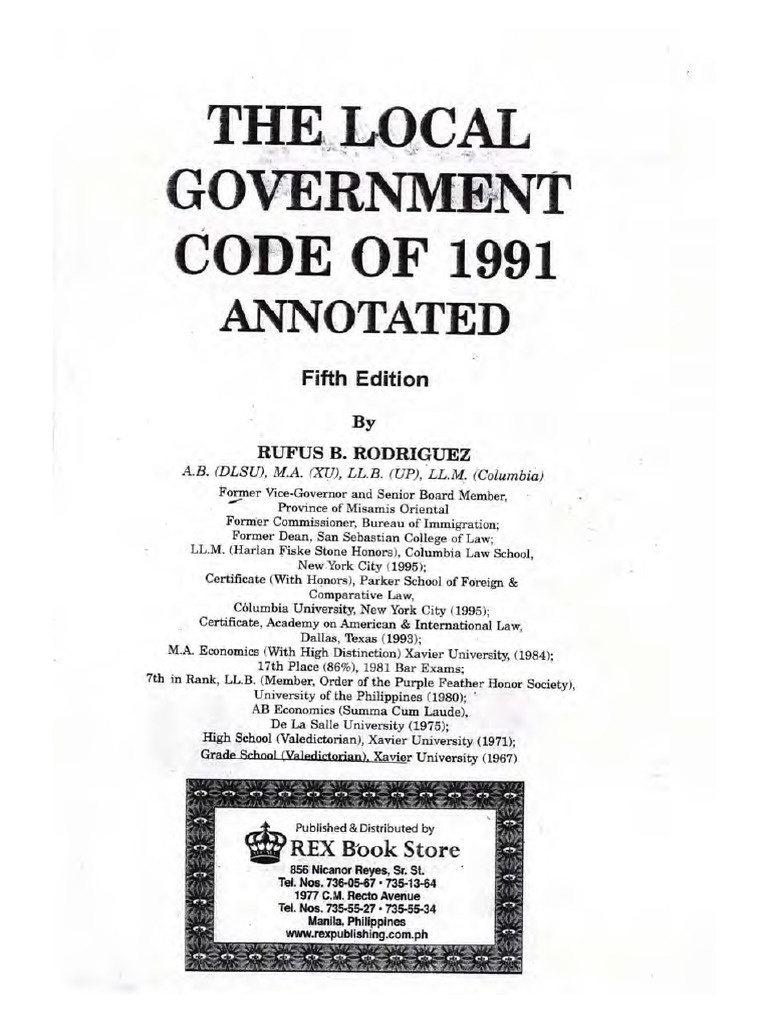 Local Government Code of 1991 Annotated Rufus Rodriguez