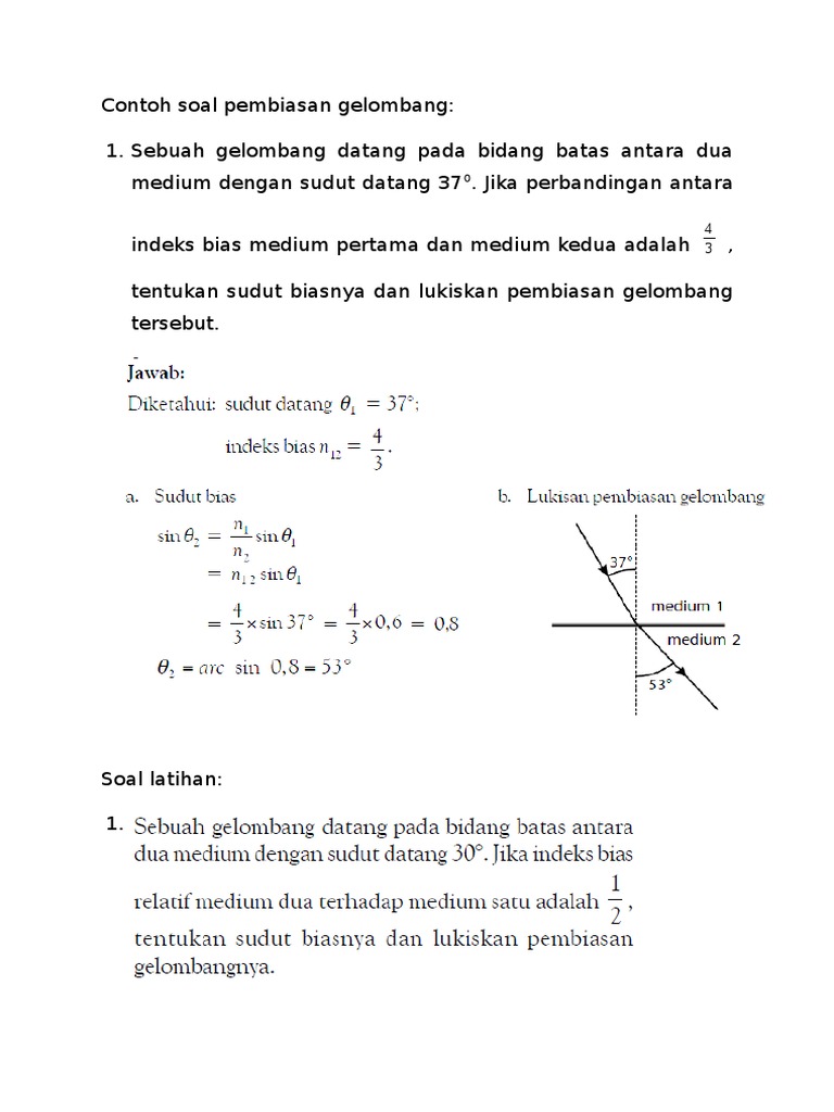 Contoh Soal Pembiasan Gelombang Dan Tes Formatif