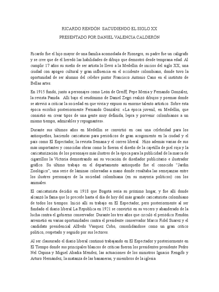 Ricardo Rendón: Caricaturista Crítico | PDF | Caricatura | Colombia