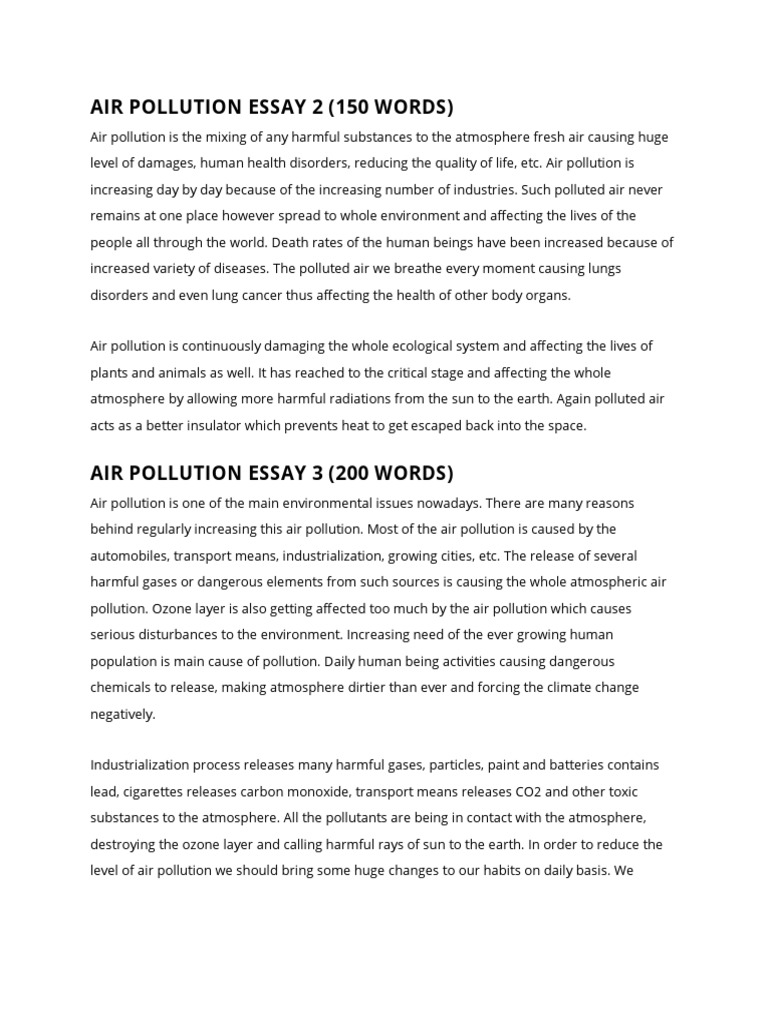 essay for air pollution