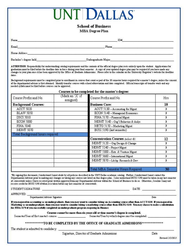 business management degree plan uta