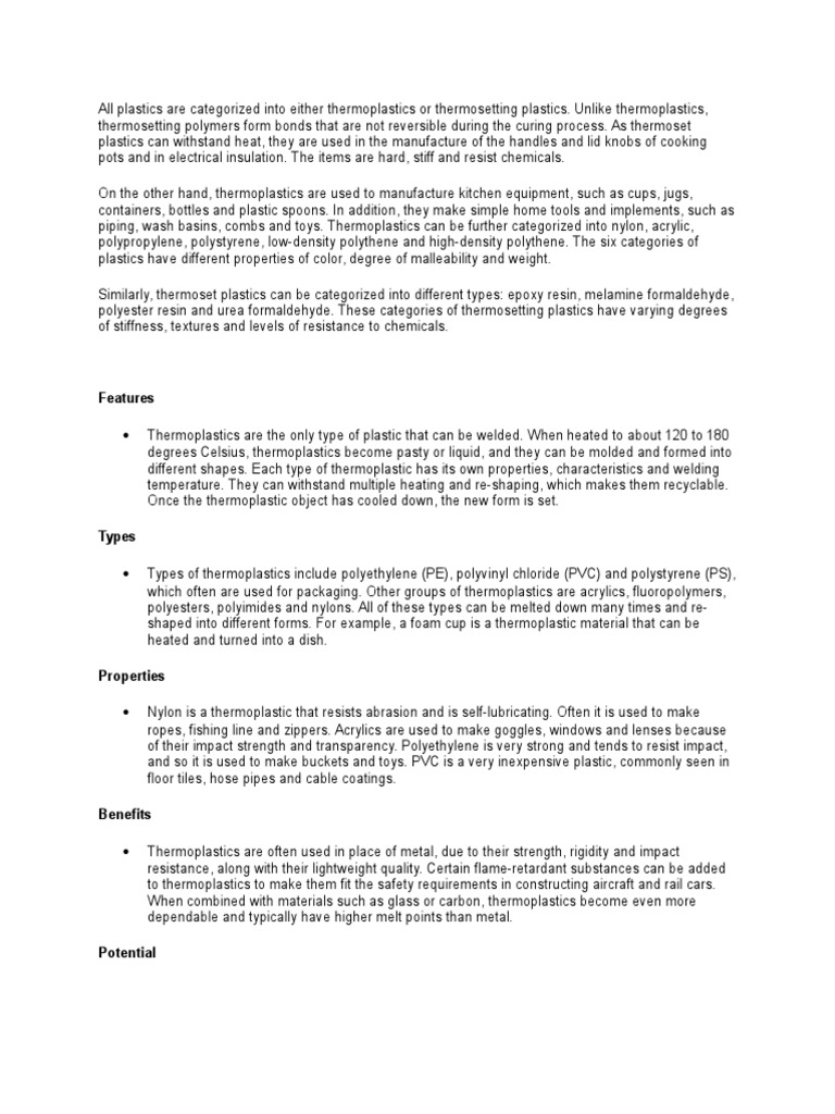 Thermoplastics vs. Thermosetting Plastics | PDF | Thermoplastic ...
