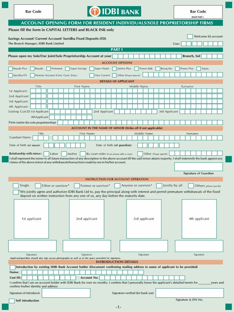 Account Opening Form For Resident Individuals Sole Proprietorship Firms PDF PDF Transaction