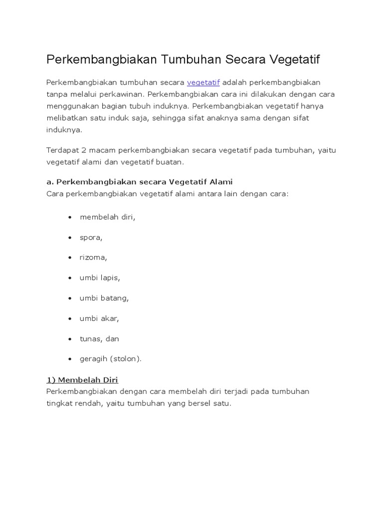 Perkembangbiakan Tumbuhan Secara Vegetatif