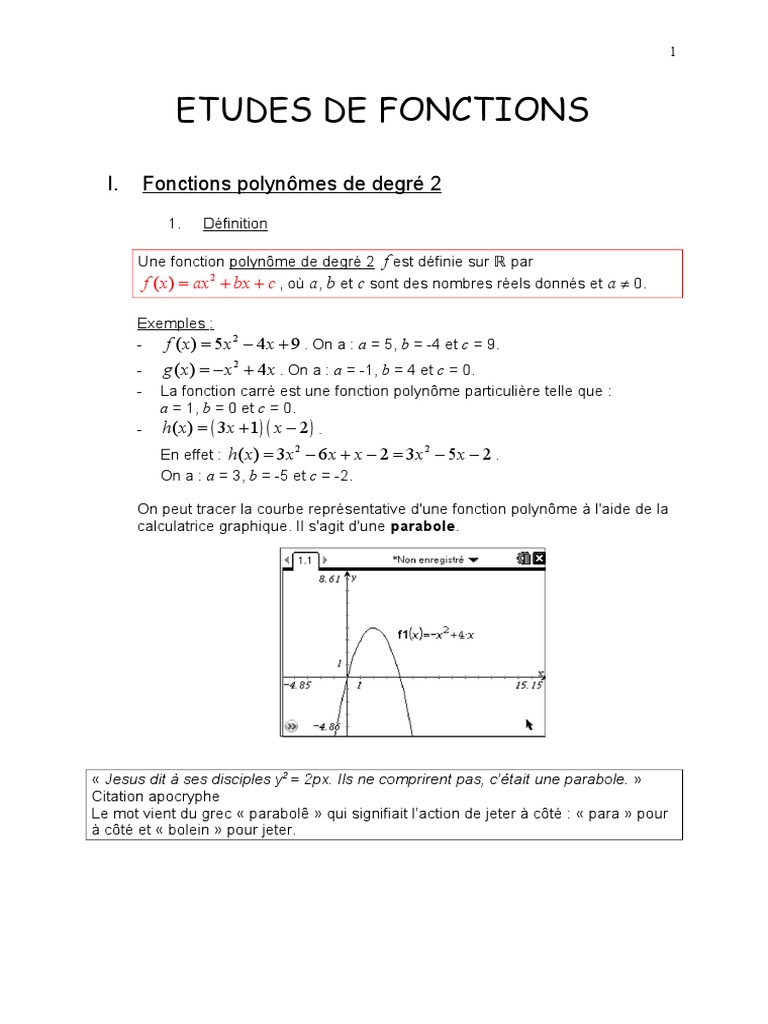 Fon Ctions Extremum Nombre Reel