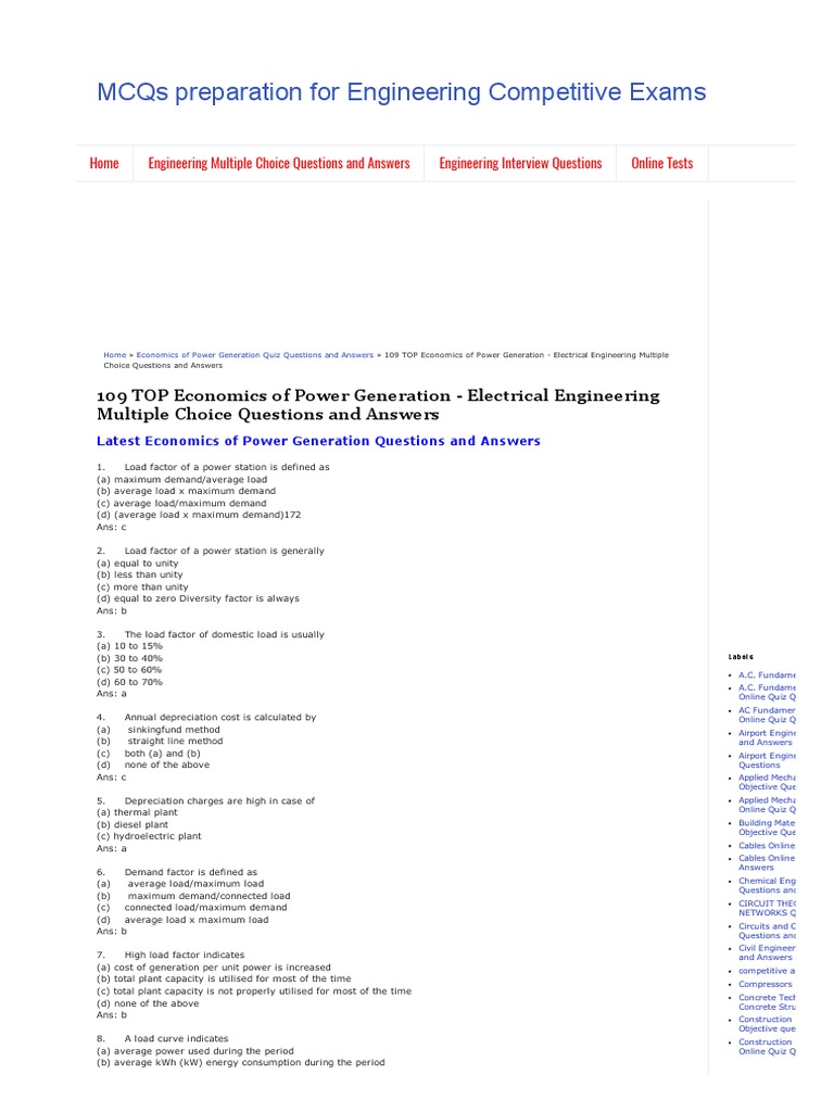 109 TOP Economics of Power Generation Electrical Engineering Multiple