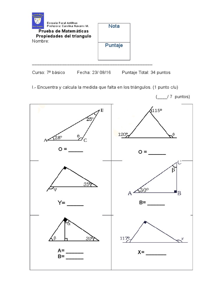 Prueba Propiedades de Los Triangulos | PDF