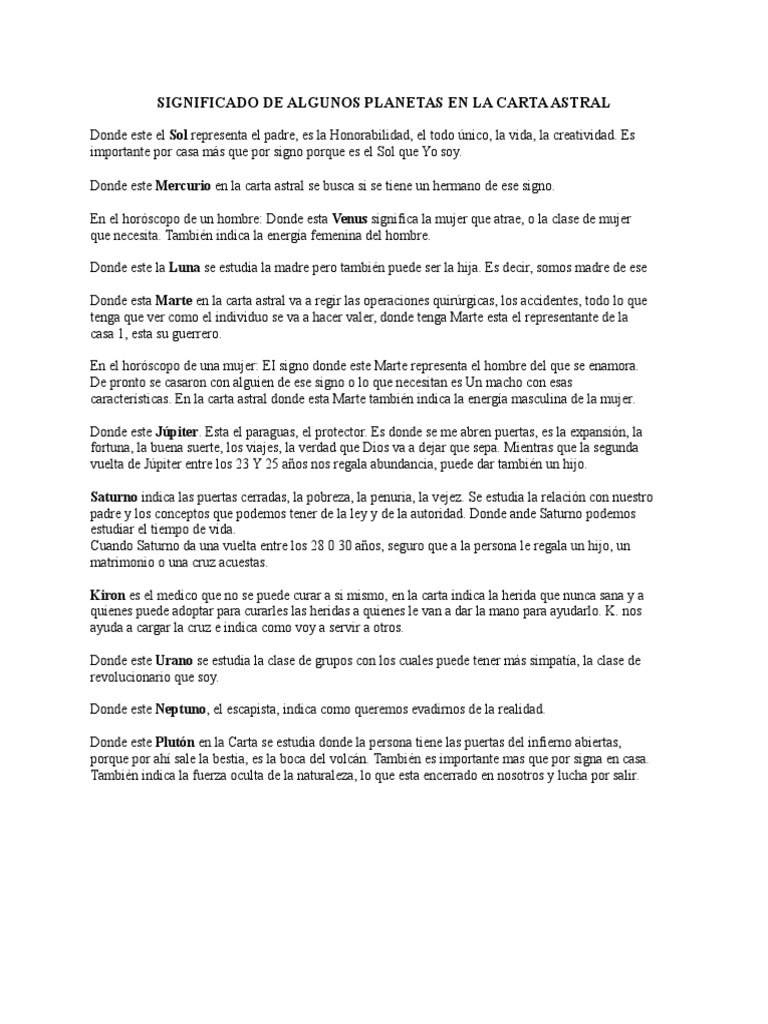 Significado de Algunos Planetas en La Carta Astral | PDF