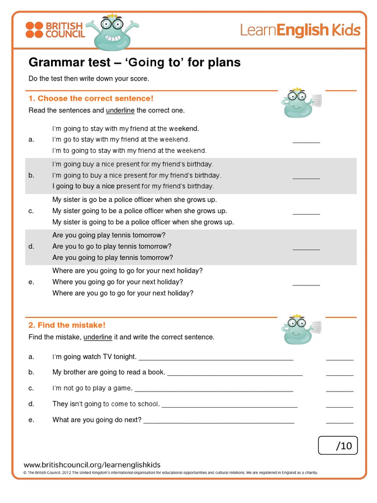 Grammar Practice Going To For Plans Pdf