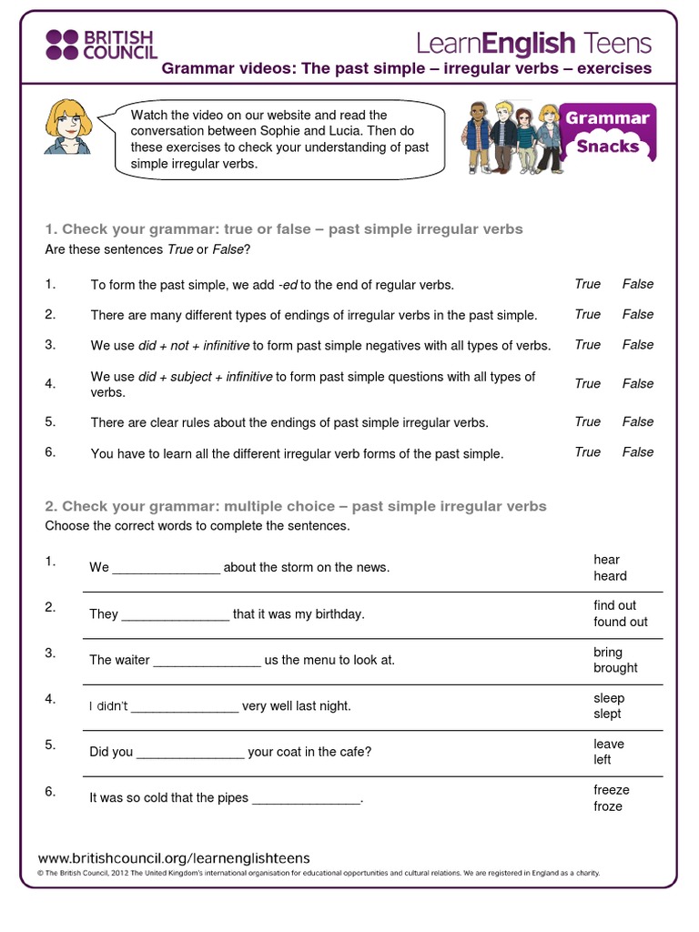 gs past simple irregular exercises 0 pdf english grammar verb