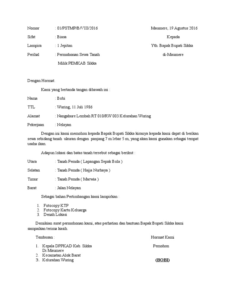 Surat Option Jual Tanah