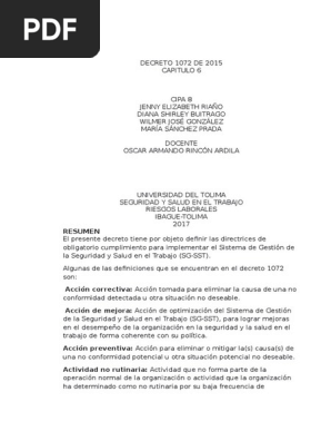 Resumen Decreto 1072 Capitulo 6 Derecho Laboral Seguridad Y Salud Ocupacional