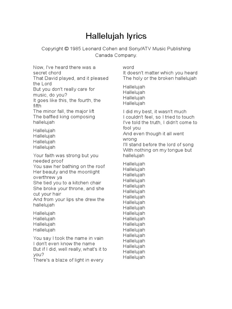Hallelujah Lyrics (Shrek) | PDF | American Pop Songs | Singles (Music)