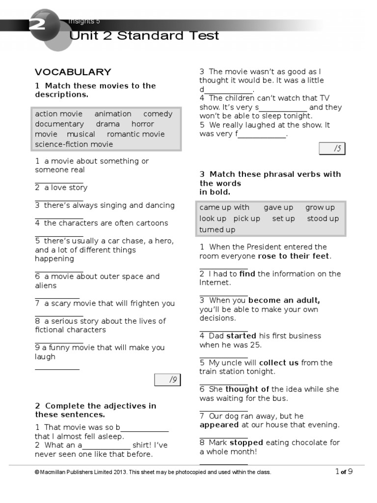Insights 5 U2 Test Standard | PDF | Paintings