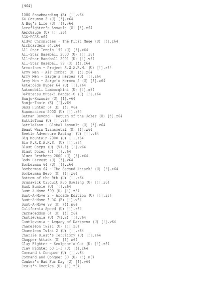N64 Game List Overview | PDF