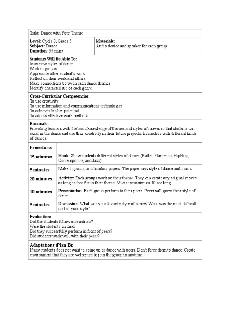 Dance Styles Exploration for Grade 5 | PDF | Art