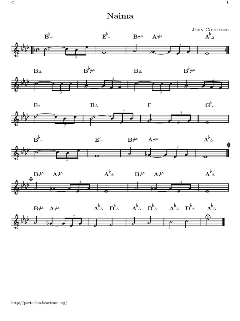 Naima Lead Sheet for John Coltrane | PDF | American Jazz | Jazz