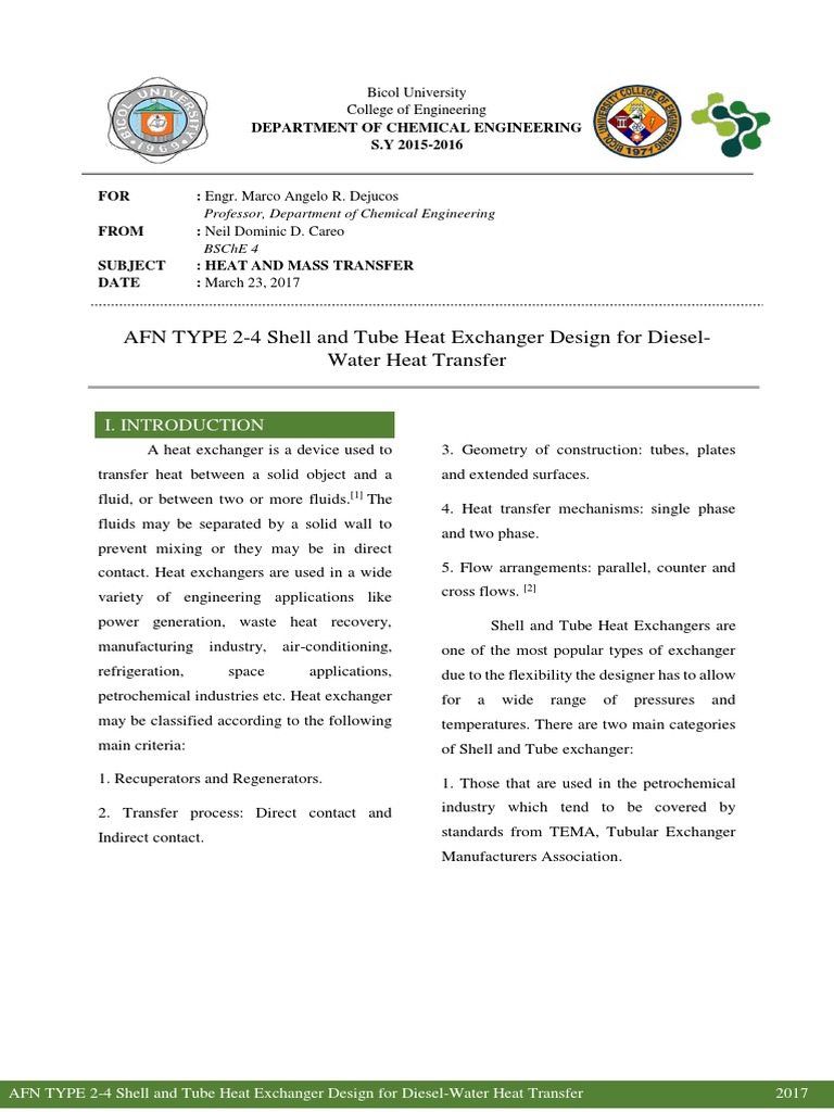 Shell and Tube Heat Exchanger Design | PDF | Heat Exchanger | Chemical ...