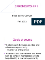 Entrepreneurship I: Babs Bailey Carryer Fall 2002