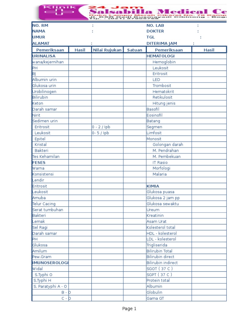 Normal Laboratory Test Values | PDF