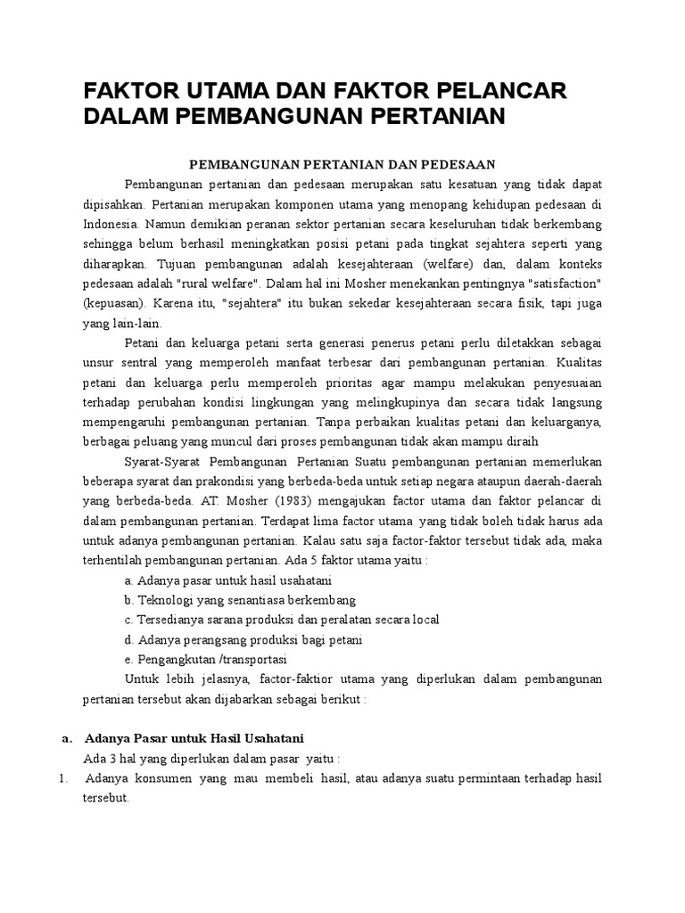Faktor Utama Dan Faktor Pelancar Dalam Pembangunan Pertanian Pdf