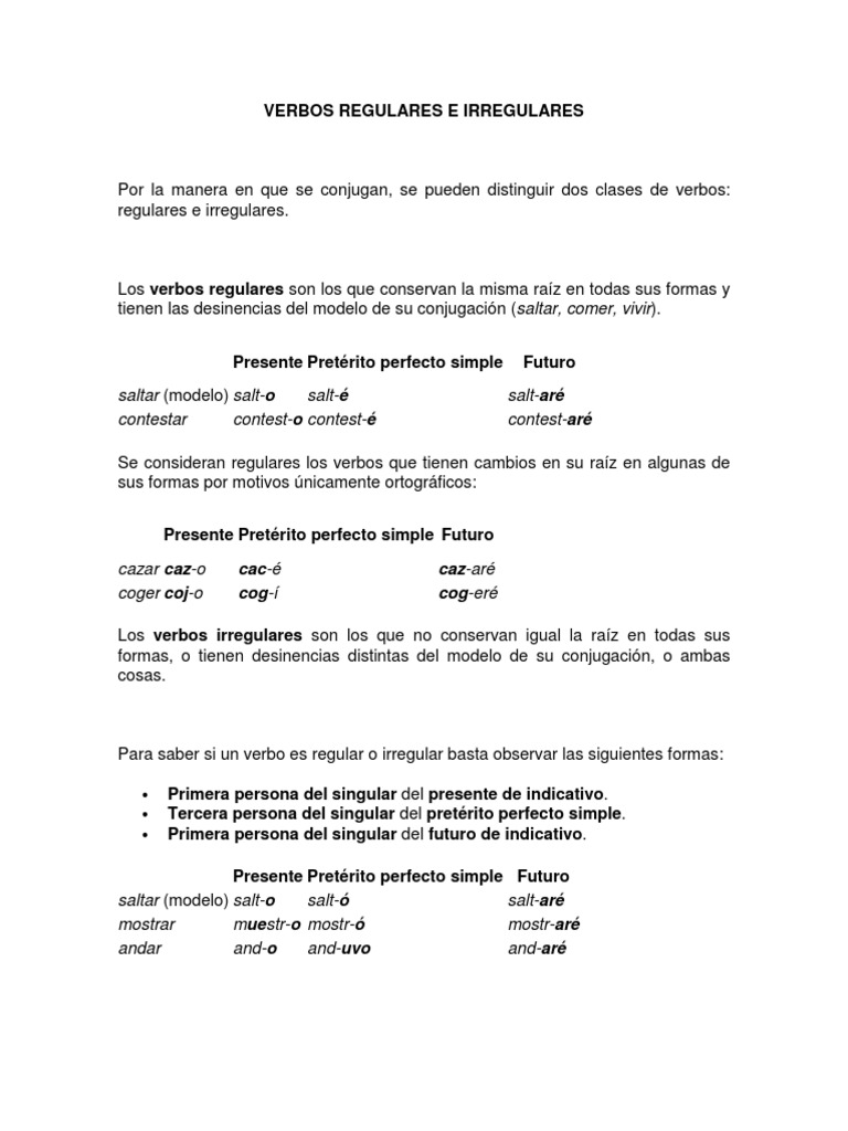 Lista de Verbos Regulares e Irregulares PDF | PDF