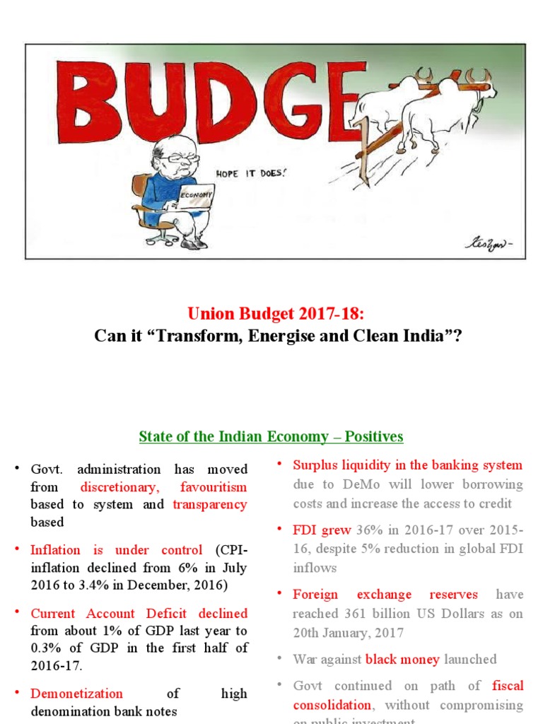 Union Budget 2017-18 Overview and Impact | PDF | Fiscal Policy | Taxes