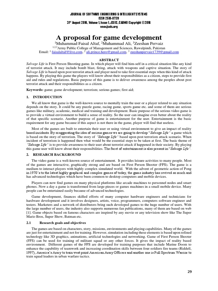 A proposal for game development Video Games Technology & Engineering