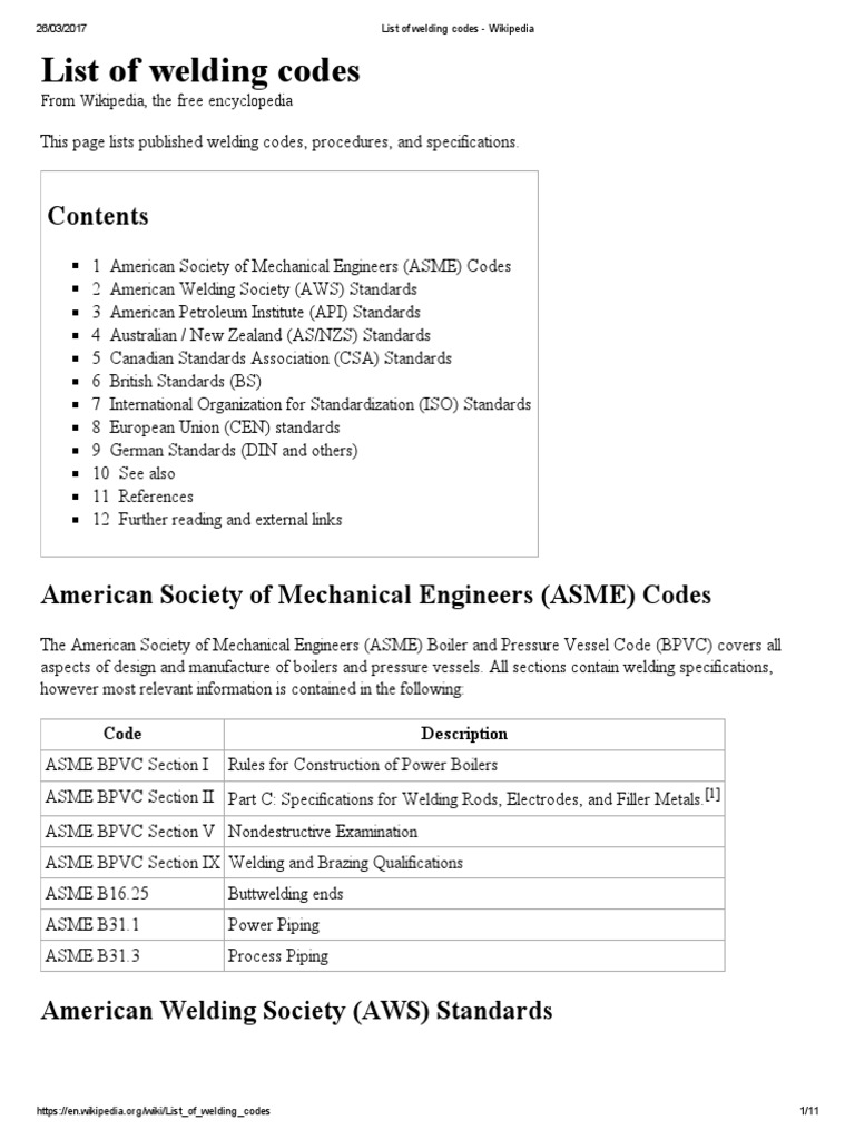List of Welding Codes - Wikipedia | PDF | Welding | Construction