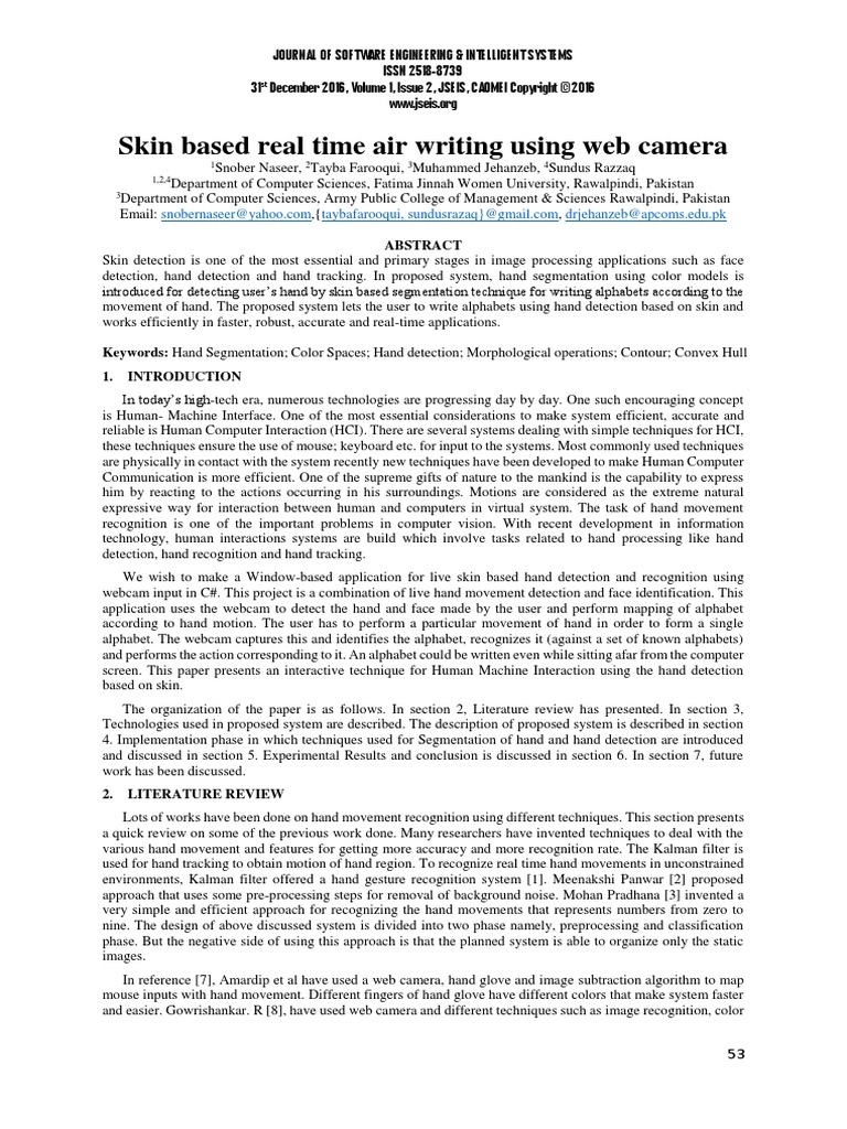 Skin Based Real Time Air Writing Using Web Camera | PDF | Image ...