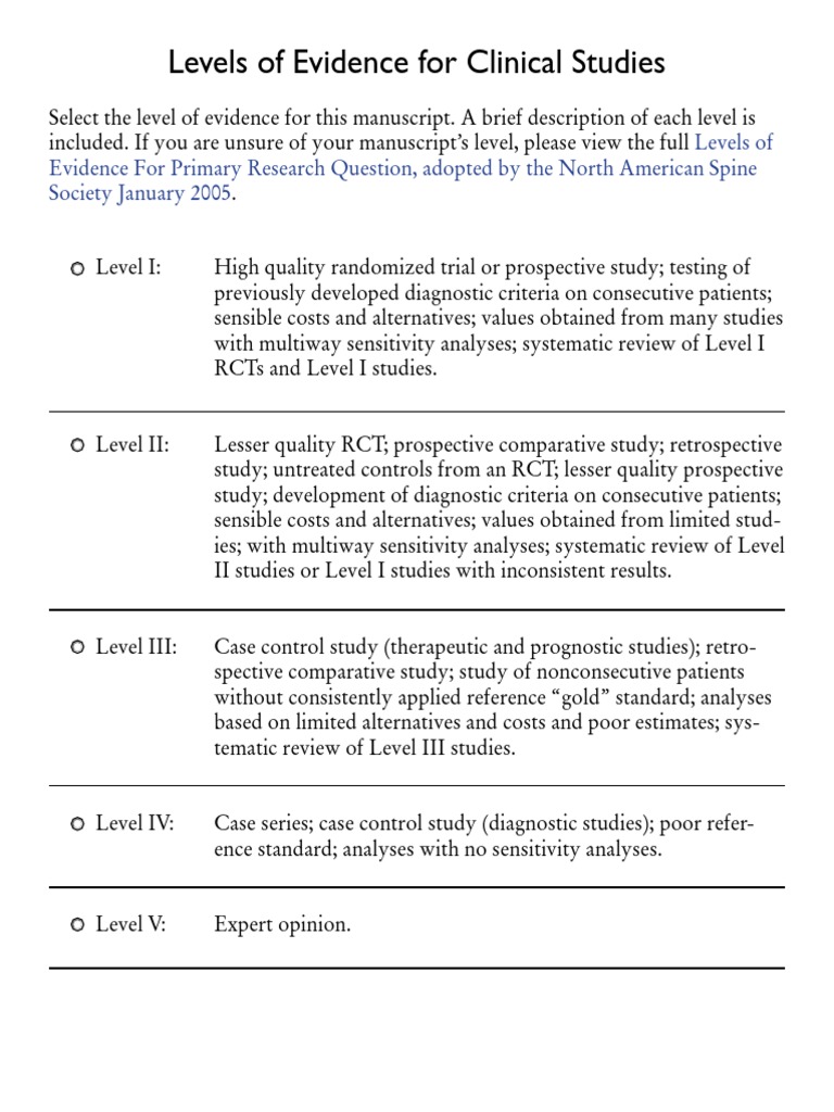 Levels of Evidence for Clinical Studies | PDF | Career & Growth | Self ...