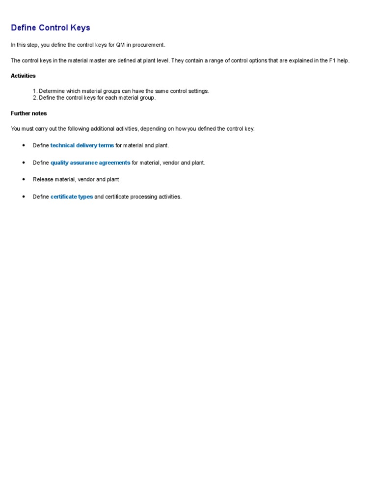 Define Control Keys For QM in Procurement PDF