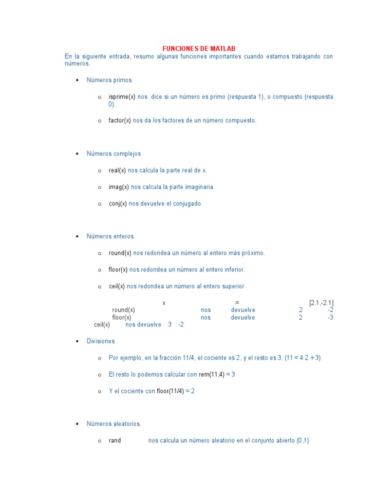 Funciones de redondeo en MATLAB | PDF | Métodos y materiales de ...