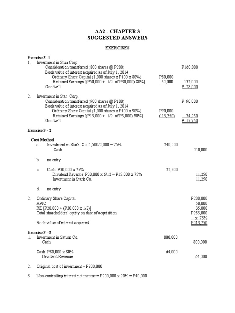 Consolidated Financial Analysis Exercises | PDF | Book Value | Debits ...