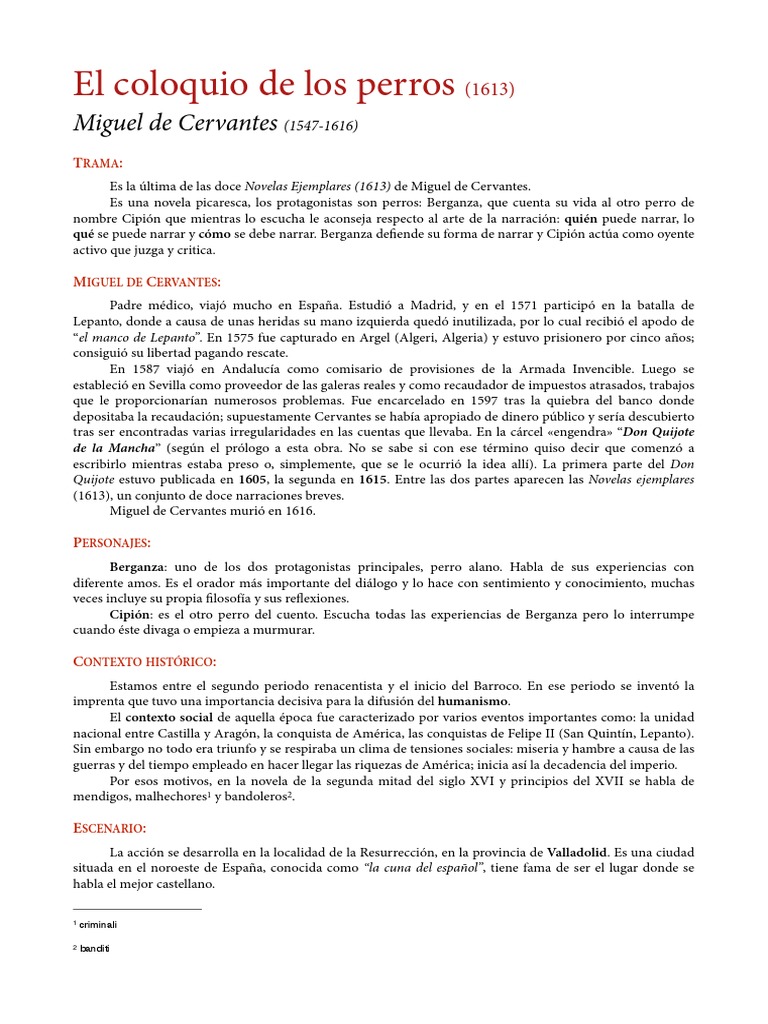 El Coloquio de Los Perros Resumen Note PDF Miguel De Cervantes