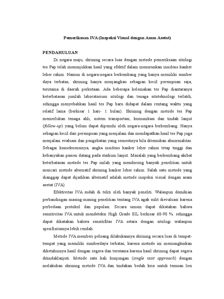 Pemeriksaan IVA Inspeksi Visual dengan Asam Asetat Pemeriksaan IVA Inspeksi Visual dengan Asam Asetat
