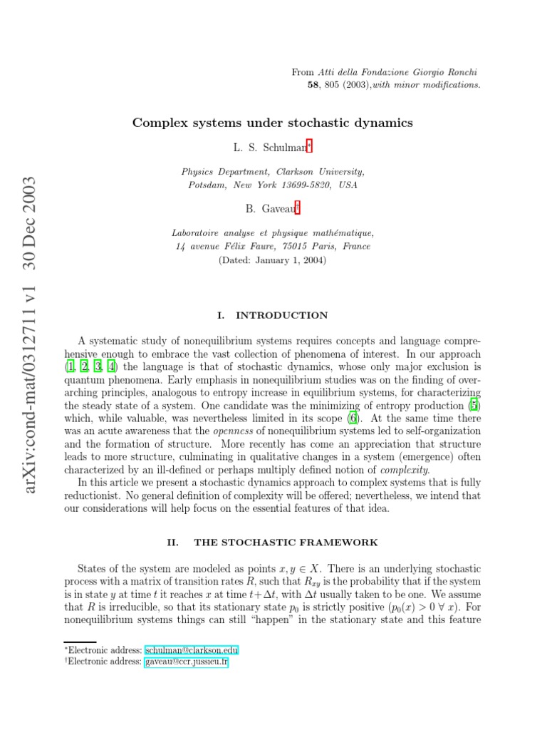Stochastic Dynamics in Complex Systems | PDF | Catalysis | Non ...