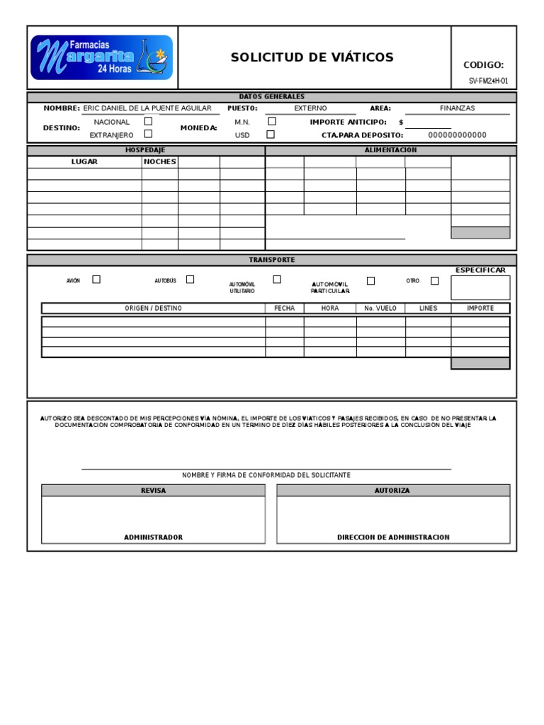 Formato de Solicitud de Viáticos | PDF
