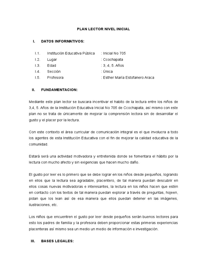 Plan Lector para Niños de 4 Años | PDF | Lectura (proceso) | Cognición