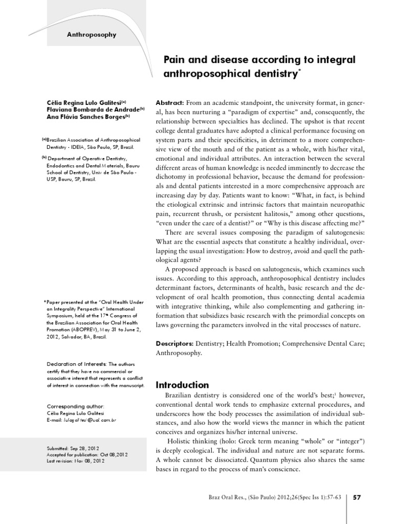 Pain and Disease According To Integral Anthroposophical Dentistry PDF Dentistry Pain